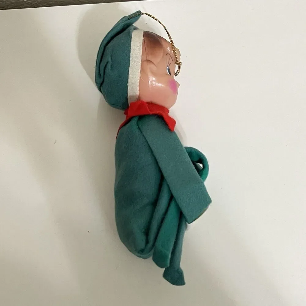 Vintage Knee Hugger Elf Pixie Doll Christmas Ornaments Rubber Face Lot of 2
